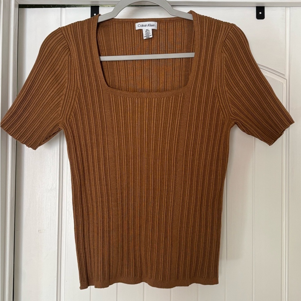 Calvin Klein Tan Ribbed Women's Top Square Neck Size M​